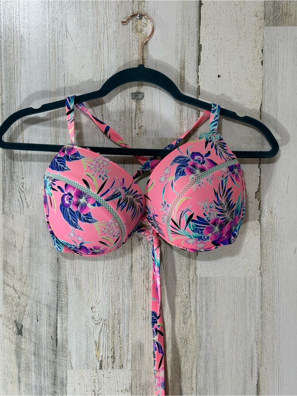 Shade & Shore Pink Floral Underwire Bikini Top with Blue Accents